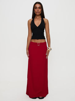   front view of model wearing Princess Polly Devoted Maxi Skirt Red Maxi 