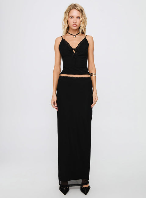 Reiko Lace Trim Tie Front Maxi Set Black