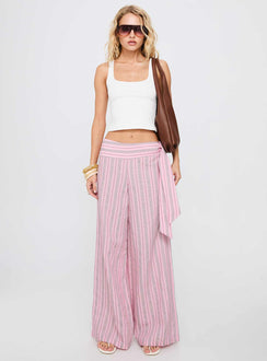 front view of model wearing Princess Polly Wave Dancer Tie Pant Pink Stripe High Waisted Pants 