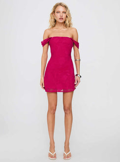 Bold Ambition Off The Shoulder Mini Dress Hot Pink