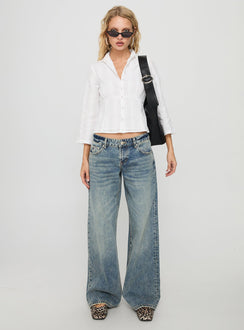 Taelynn 3/4 Sleeve Button Up Shirt White