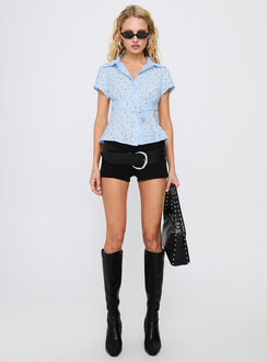 Esteem Buckle Detail Short Sleeve Shirt Blue Polka
