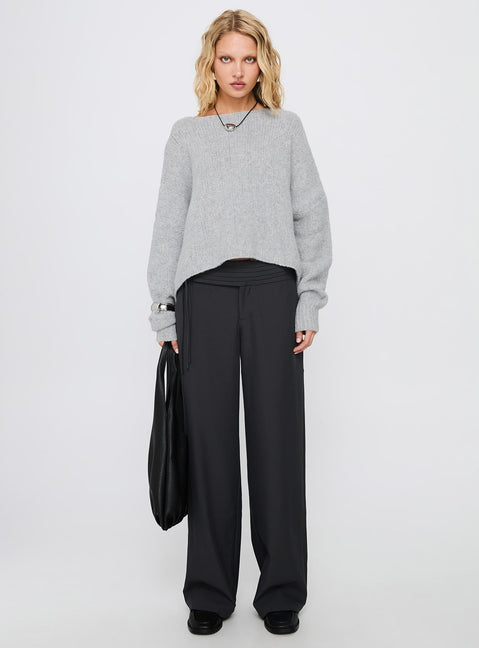 Ramy Wide Neck Knit Sweater Grey