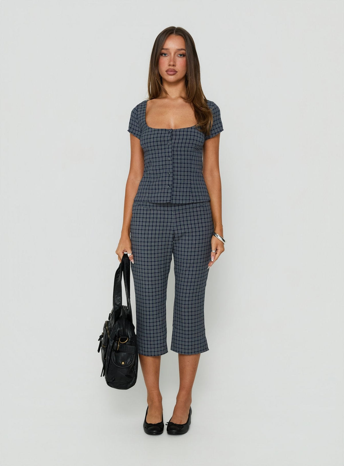 Mayvie Capri Pants Navy Check