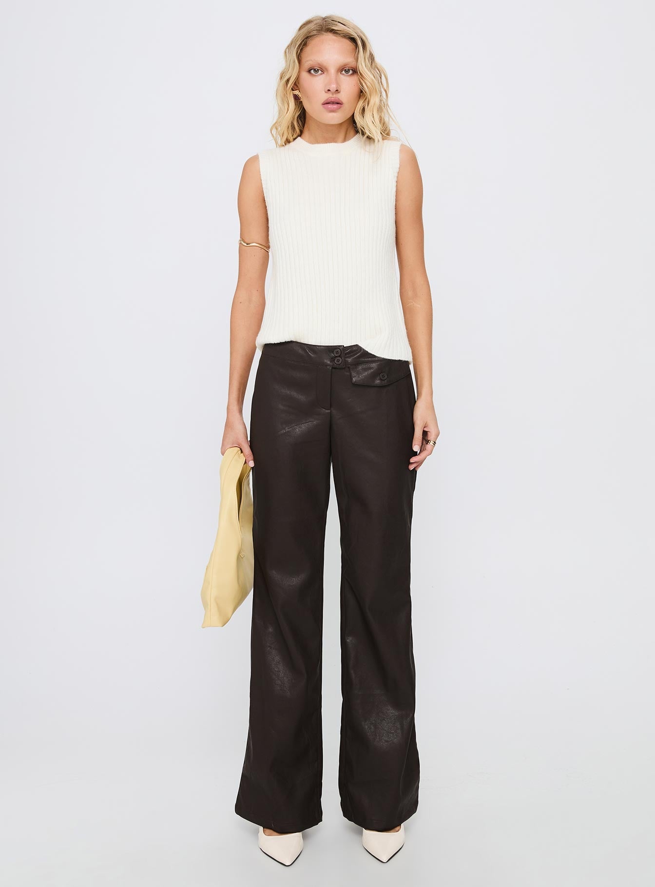 Prosperous Faux Leather Tailored Pants Brown