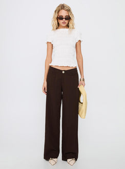 front view of model wearing Princess Polly Vendi Low Rise Pant Chocolate Low Rise Pants 