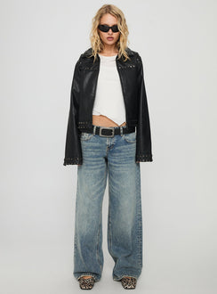 Past Lives Studded Faux Leather Jacket Black
