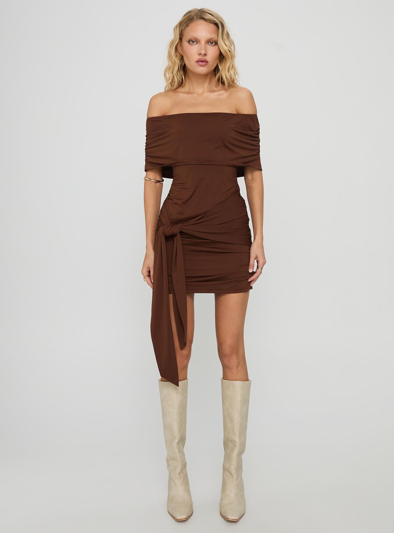 Island Girl Tie Skirt Mini Dress Brown