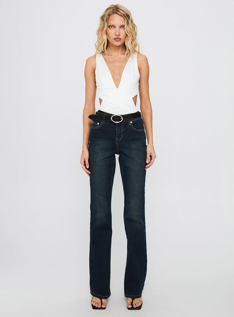 front view of model wearing Princess Polly Formative Backless Bodysuit White Sleeveless 