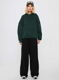 front view of model wearing Princess Polly Good Luck Graphic Hoodie Green / Blue Long 