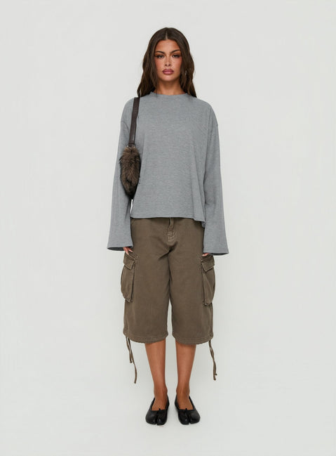 Arlla Waffle Jersey Long Sleeve Top Grey