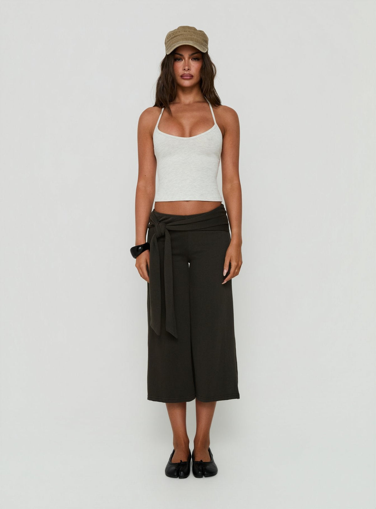 Cecilly Trim Racerback Top Grey Marle