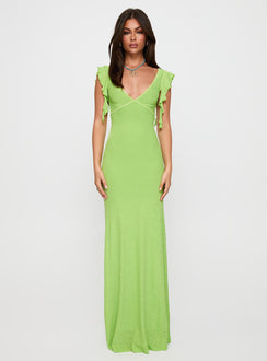 front view of model wearing Princess Polly Soleila Maxi Dress Green Tonal Plunger 