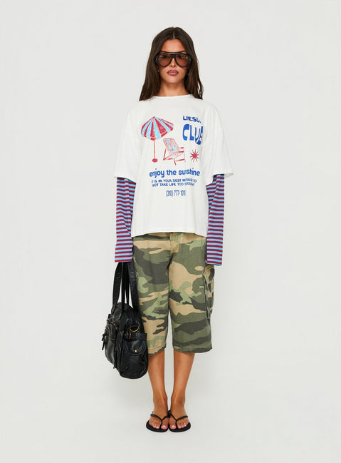 Enjoy The Sunshine Layered Long Sleeve Graphic Tee White / Blue Stripe