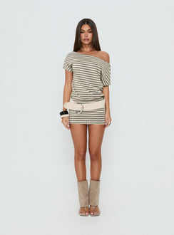 Self Control Off Shoulder Romper Grey Stripe