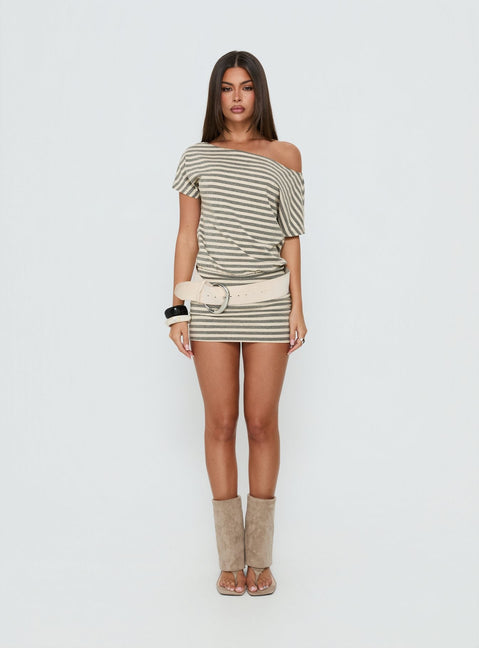 Self Control Off Shoulder Romper Grey Stripe