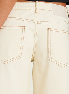 Featuring Picco Ultra Low Rise Wide Leg Jeans Cream in womens-jeans with low-rise product