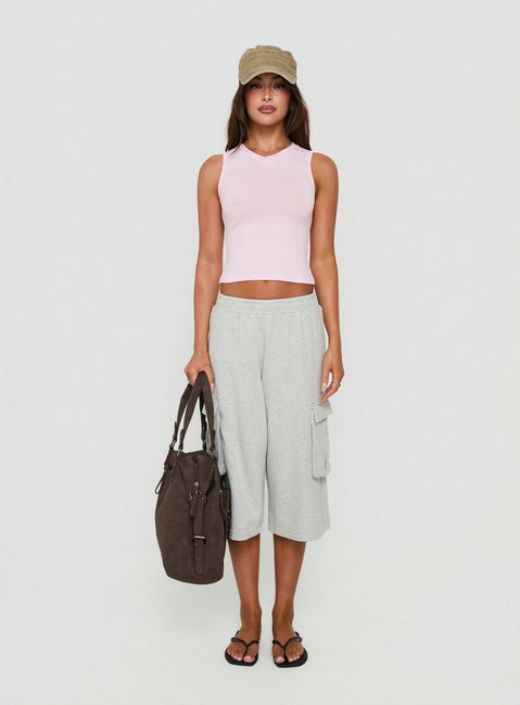 Harleah Wide Cargo Fleece Shorts Grey Marle