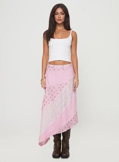   side view of model wearing Princess Polly Rennar Maxi Skirt Multi Maxi 
