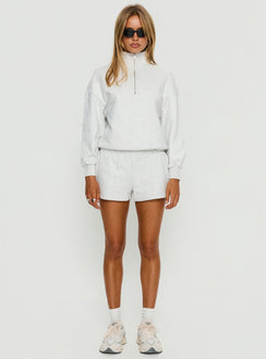 front view of model wearing Princess Polly Rozanna 1/4 Zip Jumper Grey Marle 