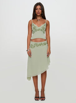 Pappilion Asymmetrical Midi Skirt Sage Petite