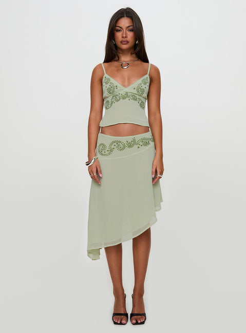 Pappilion Asymmetrical Midi Skirt Sage Petite