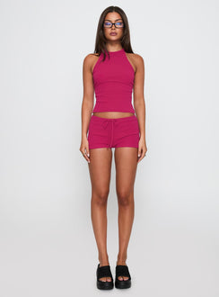 front view of model wearing Princess Polly Busy Woman High Neck Top Pink Sleeveless High Neck 