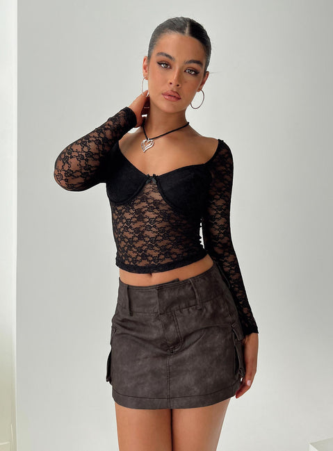 product Domenic Faux Leather Mini Skirt Washed Black Princess Polly  Mini Skirts 