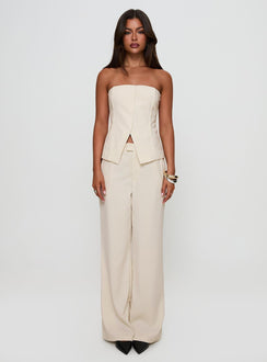 front view of model wearing Princess Polly Lavish Living Strapless Top Cream Sleeveless straight 