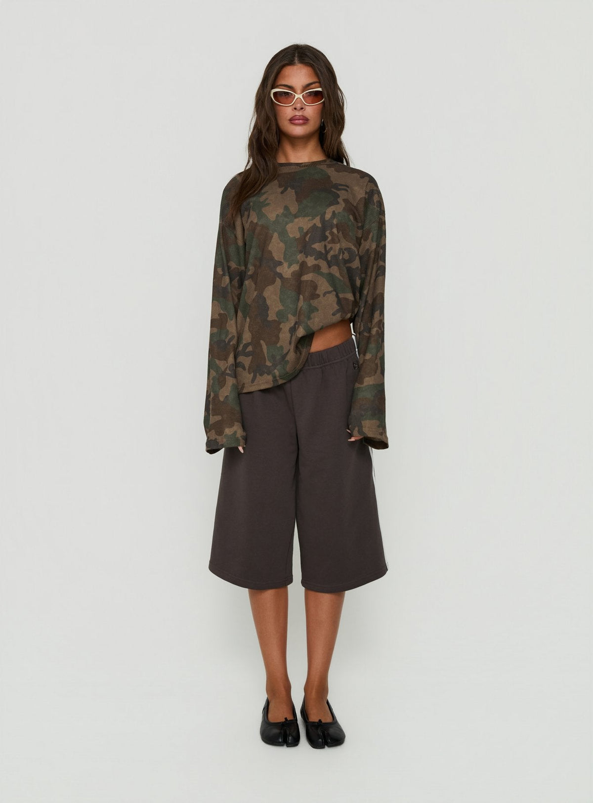 Arlla Waffle Jersey Long Sleeve Top Camo