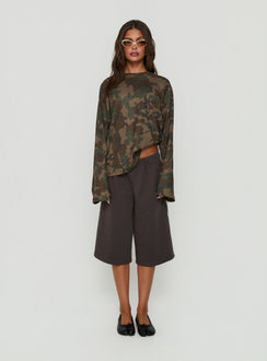 Arlla Waffle Jersey Long Sleeve Top Camo