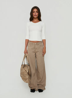 Maryjo Mid Rise Super Baggy Jeans Washed Brown