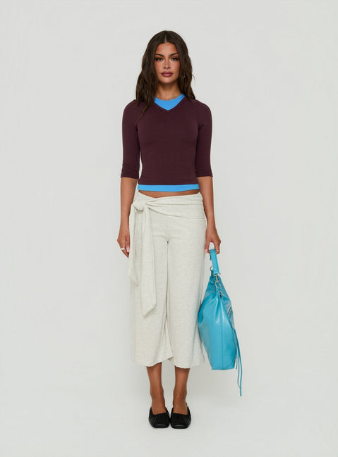 Briellah Layered 3/4 Sleeve Top Plum / Blue