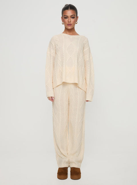 Homey Cable V Neck Sweater Cream