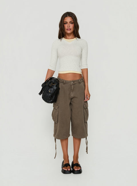 Briellah Layered 3/4 Sleeve Top Grey Marle / Yellow