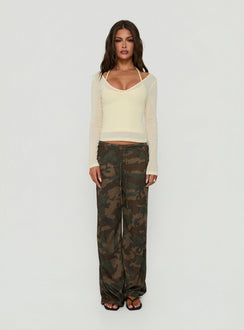 Kaiyah Sheer V Neck Long Sleeve Top Yellow