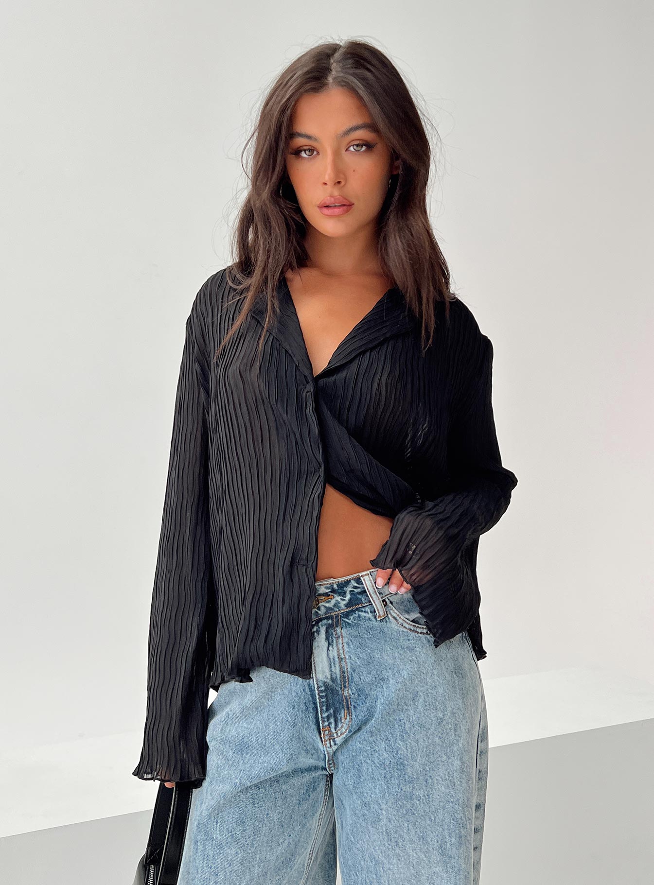 product Princess Polly Full Sleeves Crew Neck  Selma Shirt Black