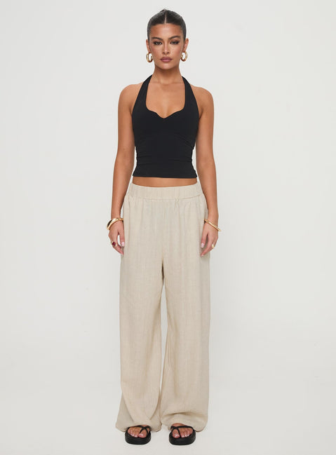 front view of model wearing Princess Polly Pellegrini Linen Wide Leg Pants Natural High Waisted Pants 