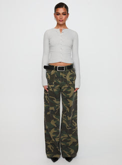 front view of model wearing Princess Polly Briony Jeans Camouflage Low Rise Jeans 