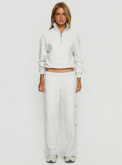 front view of model wearing Princess Polly Rozanna Cargo Sweat Pants Grey Marle Mid Rise Pants 