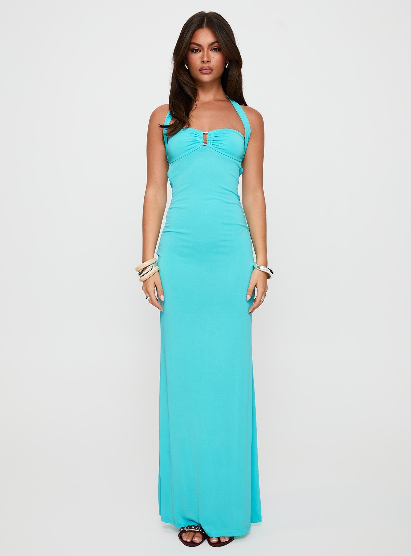 Anasofia Halter Maxi Dress Aqua