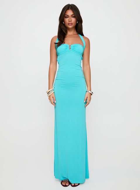 Anasofia Halter Maxi Dress Aqua