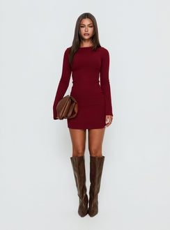 Bryanna Long Sleeve Mini Dress Deep Merlot
