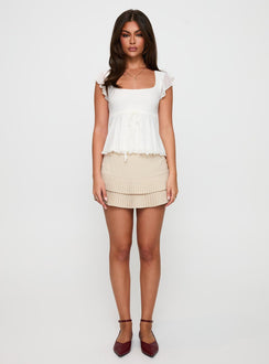 back view of model wearing Princess Polly Auroraah Frill Top White Short Sleeves Square Neck 