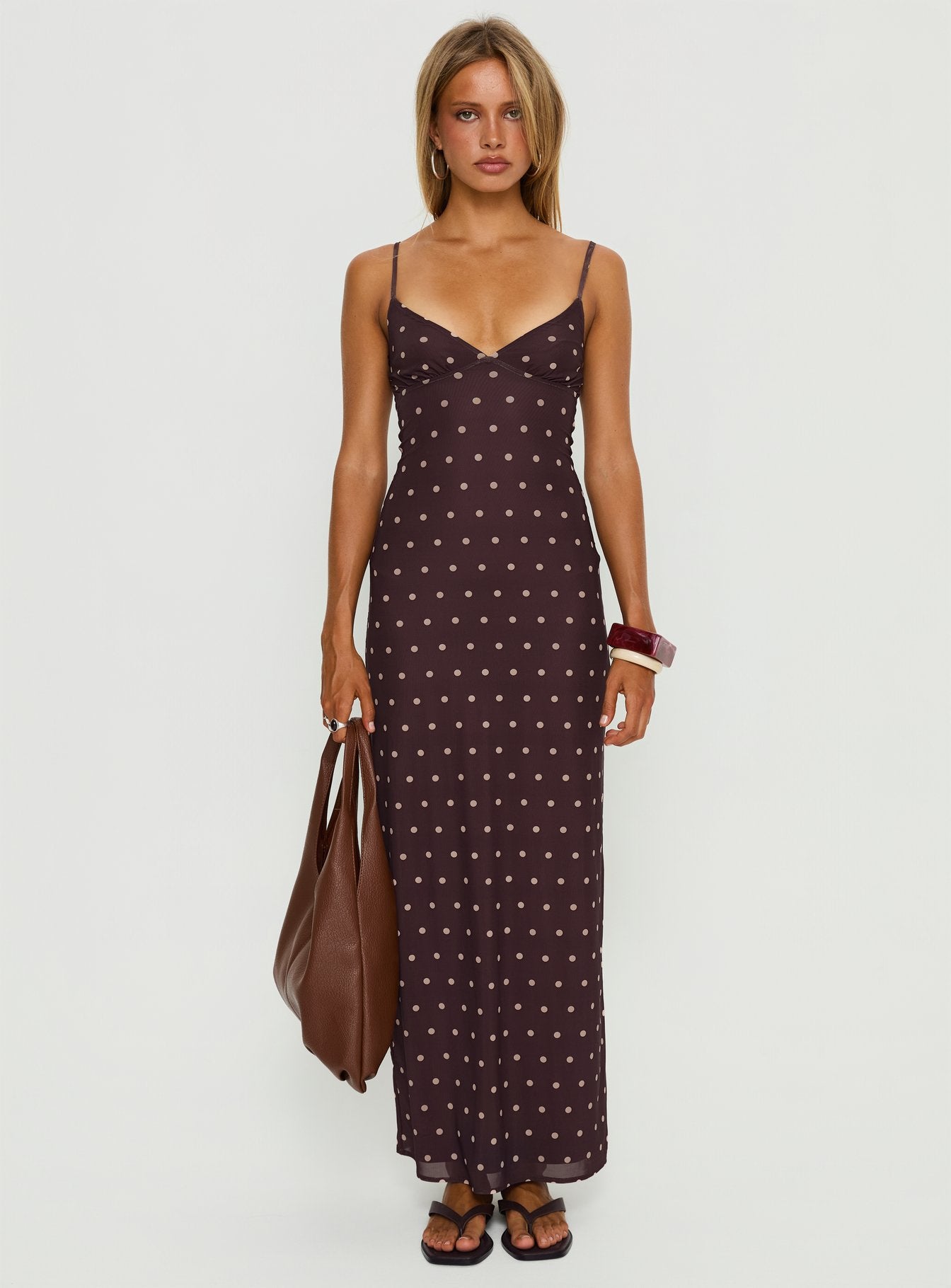 Glass Half Full Mesh Maxi Dress Plum / Pink Polka Dot