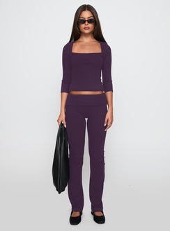 front view of model wearing Princess Polly Truth Be Told Straight Leg Pant Purple Low Rise Pants 