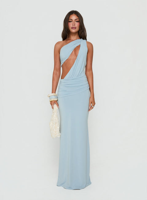 Loletta Draped One Shoulder Maxi Dress Soft Blue