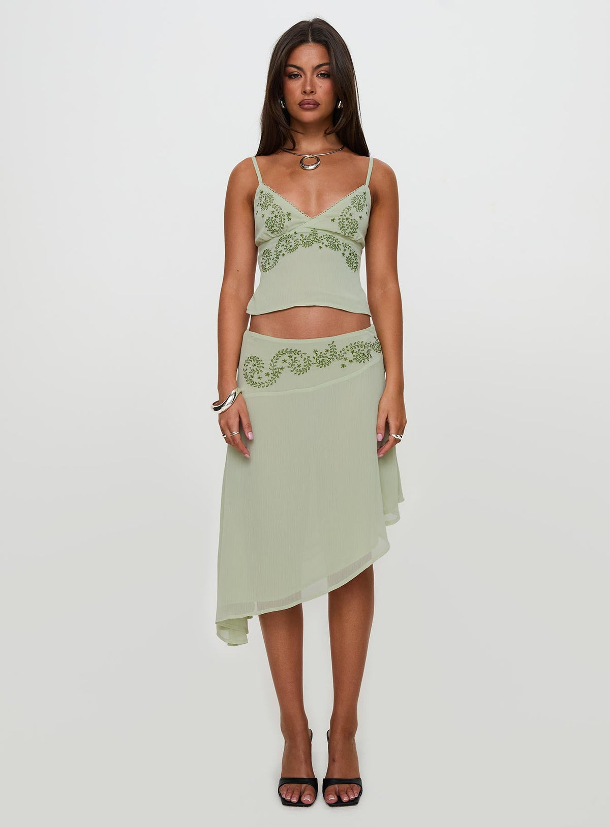 Pappilion Asymmetrical Midi Skirt Sage Petite Skirts 