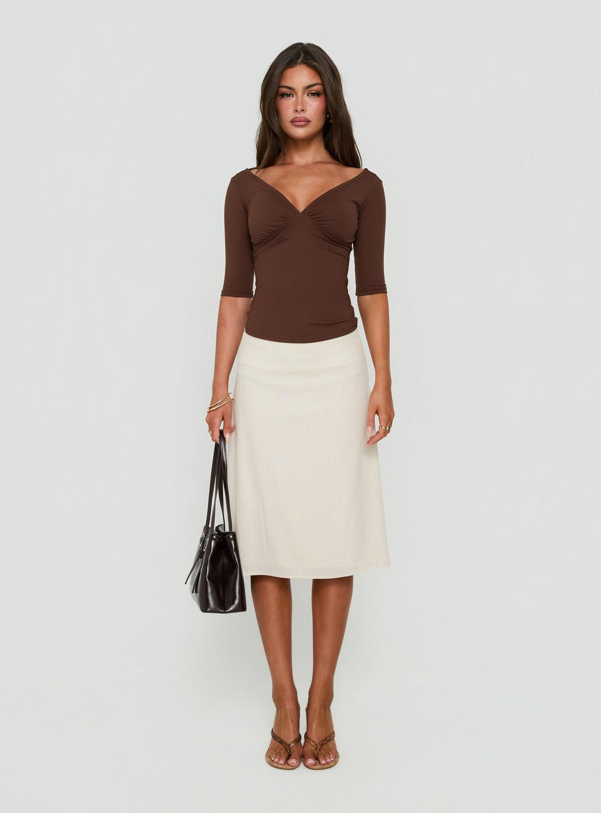 Such Delight Linen Midi Skirt Oatmeal