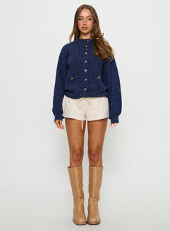 front view of model wearing Princess Polly Dorah Boxy Cardigan Navy Blue 